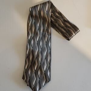 Essante 100% Imported Silk Men's Tie Geometric Gray Silver Black Pattern